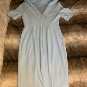 Adrianna Papell Gray Sheath Midi Dress with Sailor Collar